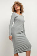 robe midi maille jersey extensible coupe ajustée slim encolure bateau manches longues gris clair chiné confortable