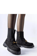 Bottes élégantes pour femmes en daim noir avec boucle dorée, style moderne, semelle épaisse, fermeture éclair latérale, confortable et durable