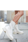 Bottines pour femmes modernes style combat haute cheville semelle épaisse couleur crème stretch confortable