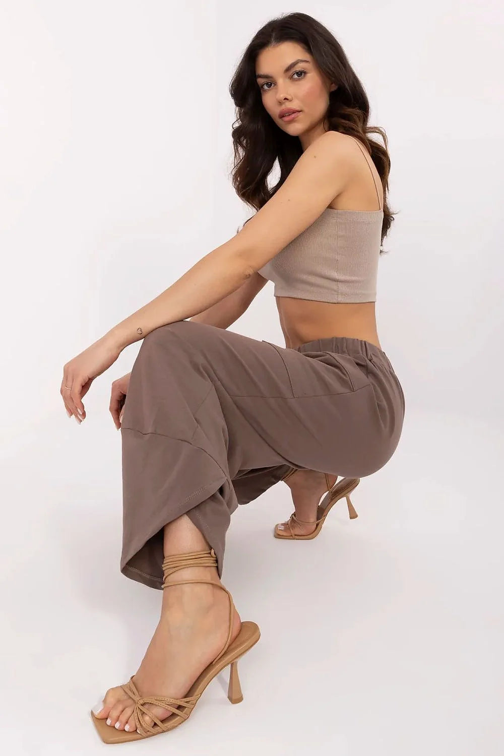 Pantalon survêtement Relevance pour femmes, style Aladin, coton élasthanne, taille haute, coupe ample, fentes stylées, poches latérales, confort every day