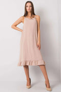 Robe longue pour femme style intemporel cowl neck ajustables bretelles volant beige nude occasion décontractée semi-formelle