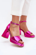 Sandales à talons Step in style, design moderne audacieux, couleur métallique fuchsia, talon carré épais, plateforme à l'avant, bride ajustable métal, semelle cuir artificiel, confort tout la journée, occasion soirée, robe, jupe, pantalon