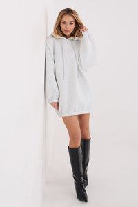 robe sweat oversize coton élasthanne mini manches longues capuche gris chiné molleton doux brossé poches latérales ourlet élastiqué