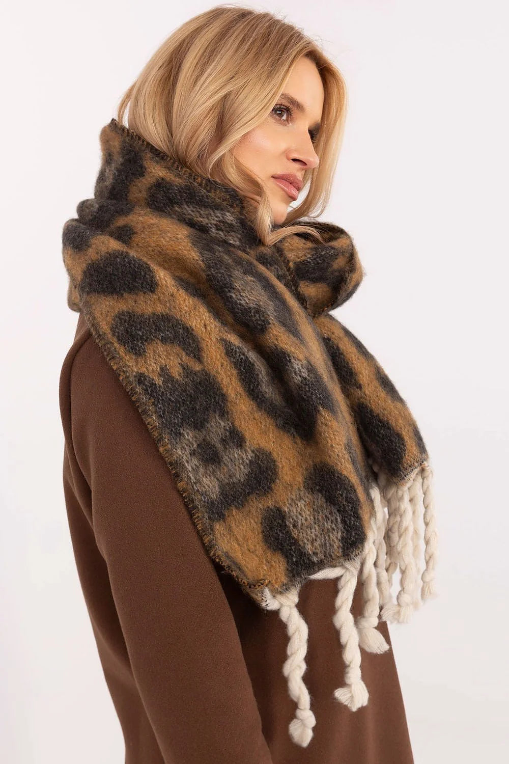 Écharpe moderne en laine motif animal châles longs franges blanches mode hiver femmes polyester 100%