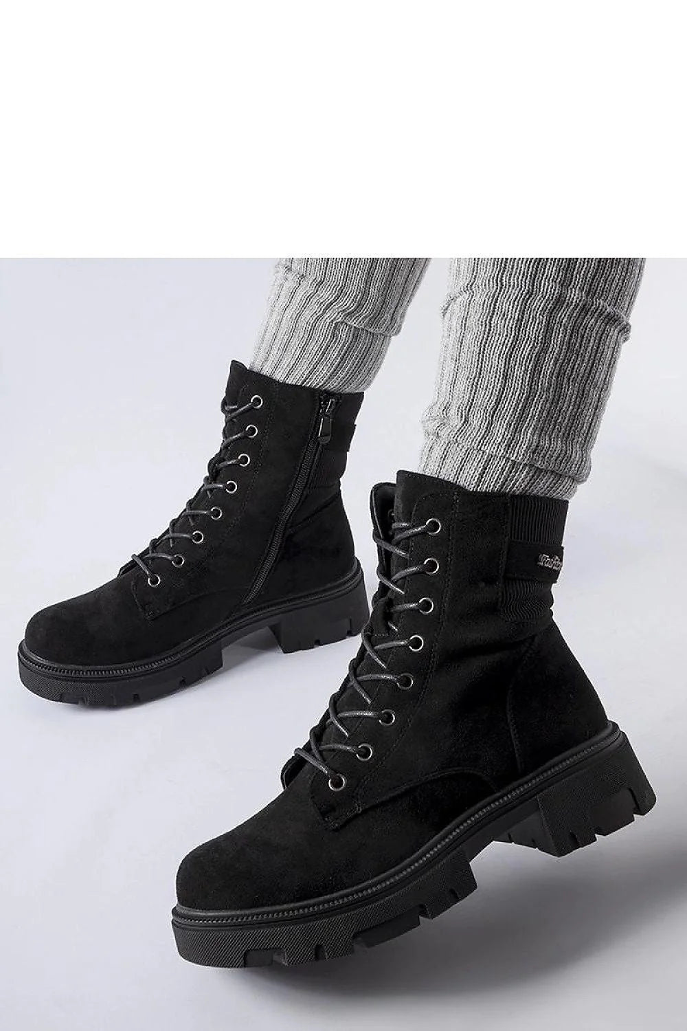 Bottes combat pour femmes en daim Cunha noir talon plat lacets fermeture éclair haute cheville automne hiver confortable