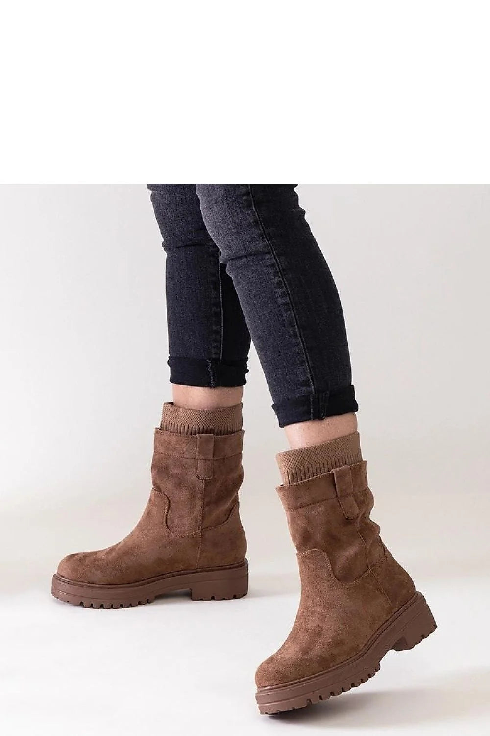 Bottines pour femmes en suédine marron hautes confortables mode urbain hiver doublure chaude semelle épaisse