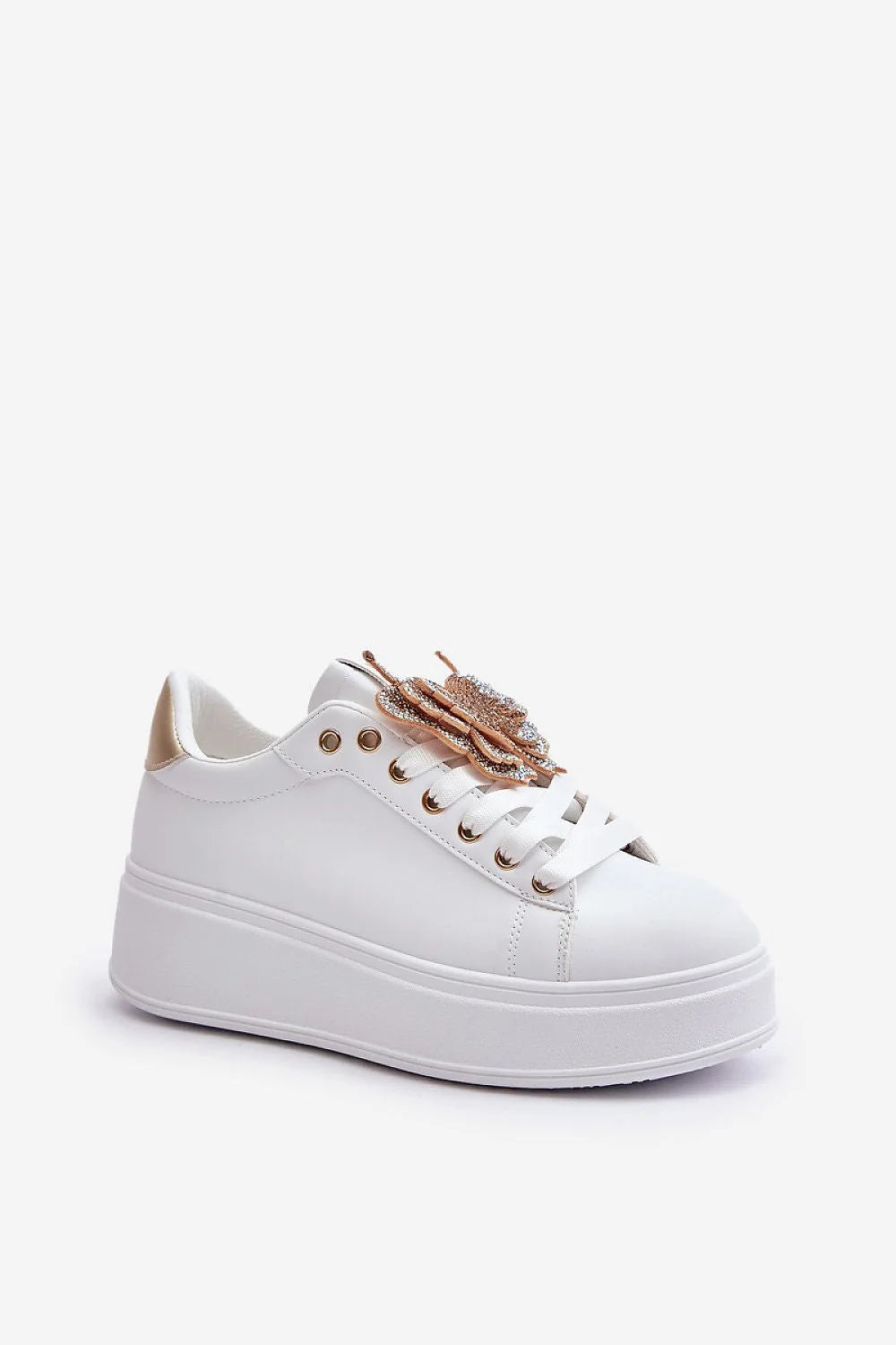 Chaussures de sport femmes design moderne élégant cuir écologique papillon strass doré plateforme 4cm confort quotidien travail école