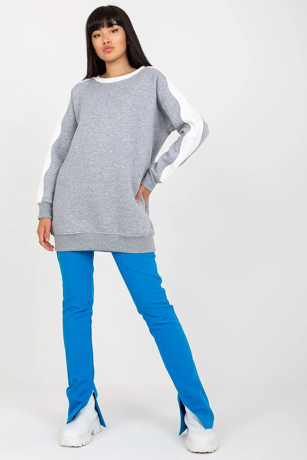 Sweatshirt Rue Paris pour femmes moderne casual color-block manches longues coton élasthanne slim fit