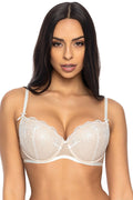 Soutien-gorge push-up élégant dentelle floral beige nude bretelles ajustables décolleté plongeant femmes