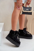 Bottines de neige pour femmes style moderne en suède noire doublure fourrure faux semelle épaisse élévation confort