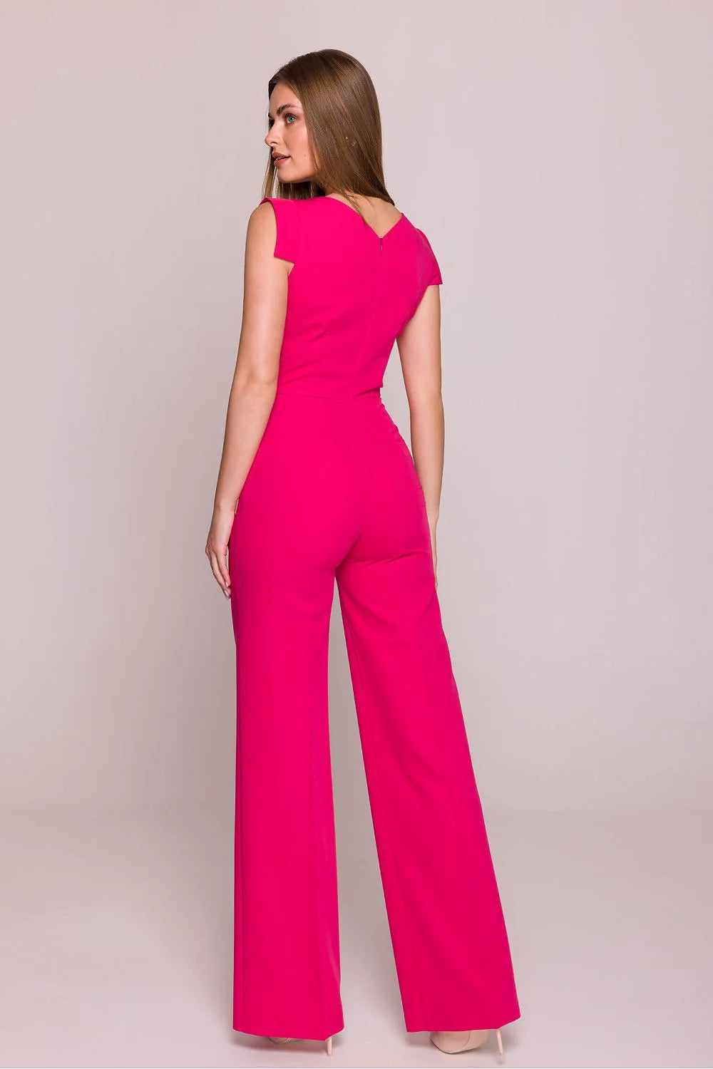 Combinaison Stylove élégante pour femme rose vif coupe moderne buste ajusté taille haute jambes évasées occasion soirée