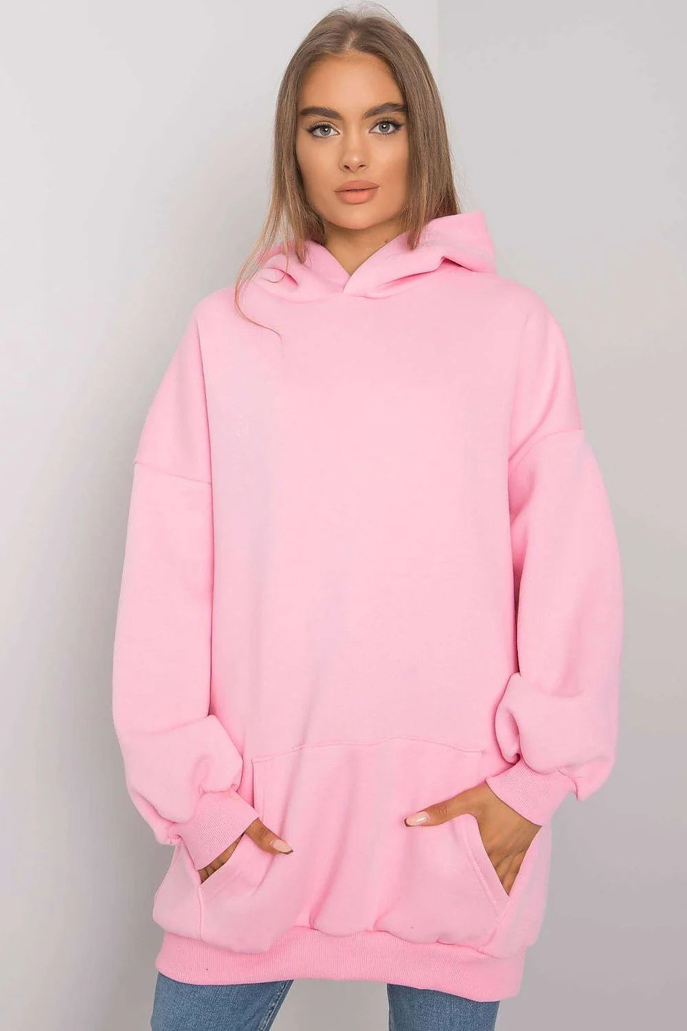 sweatshirt oversize femme blanc molleton doux coton élasthanne coupe ample mi cuisses capuche large manches longues poche kangourou