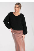pull femme noir maille bouclette teddy oversize boxy encolure ronde manches longues volumineuses duveteuse chaude