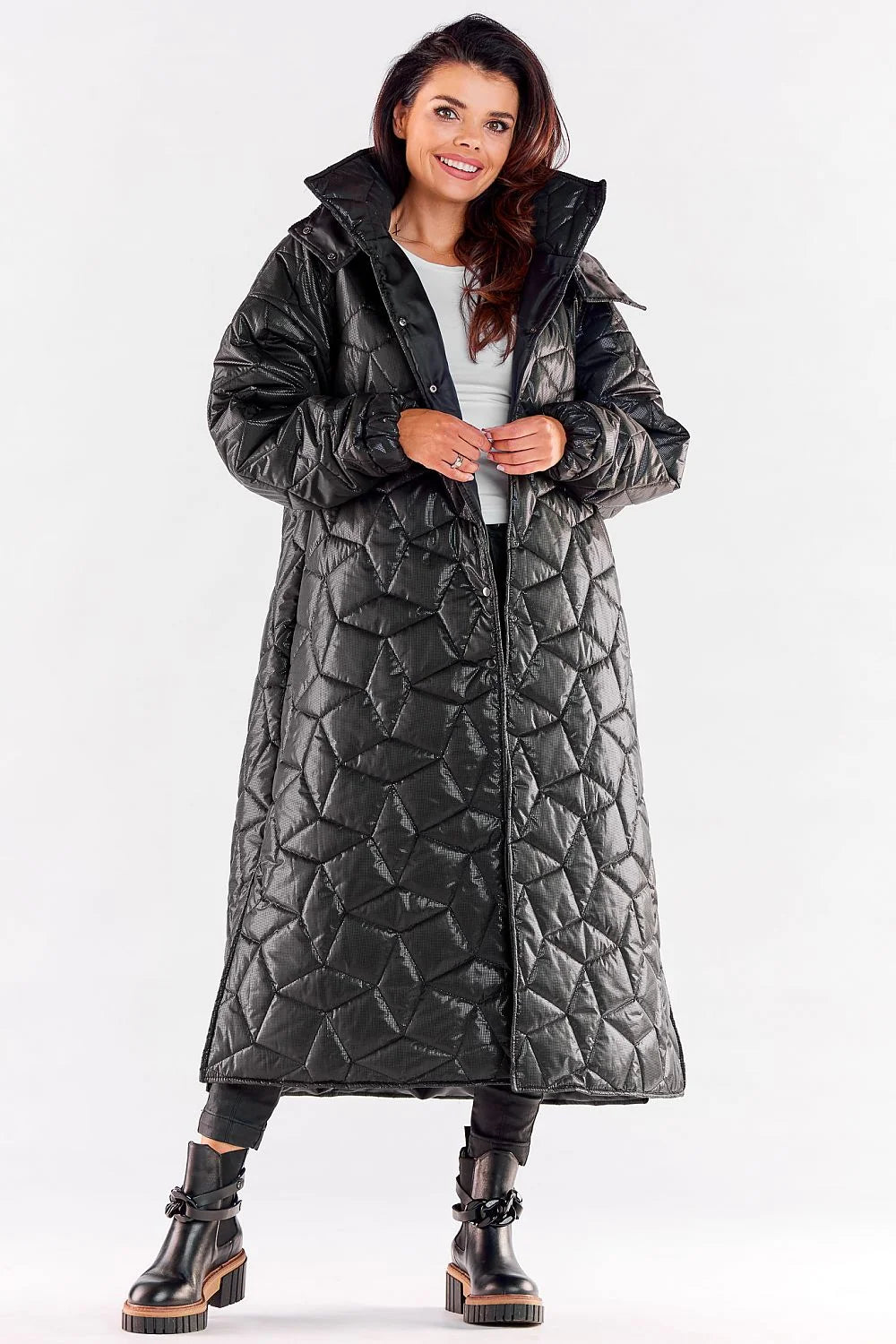 Manteau long pour femmes design moderne fonctionnel matelassé capuche Metallic blue polyester 100% taille L/XL S/M