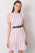 Robe d'été sans manches rayures blanches et roses coton 100 % ceinture métal doré femme