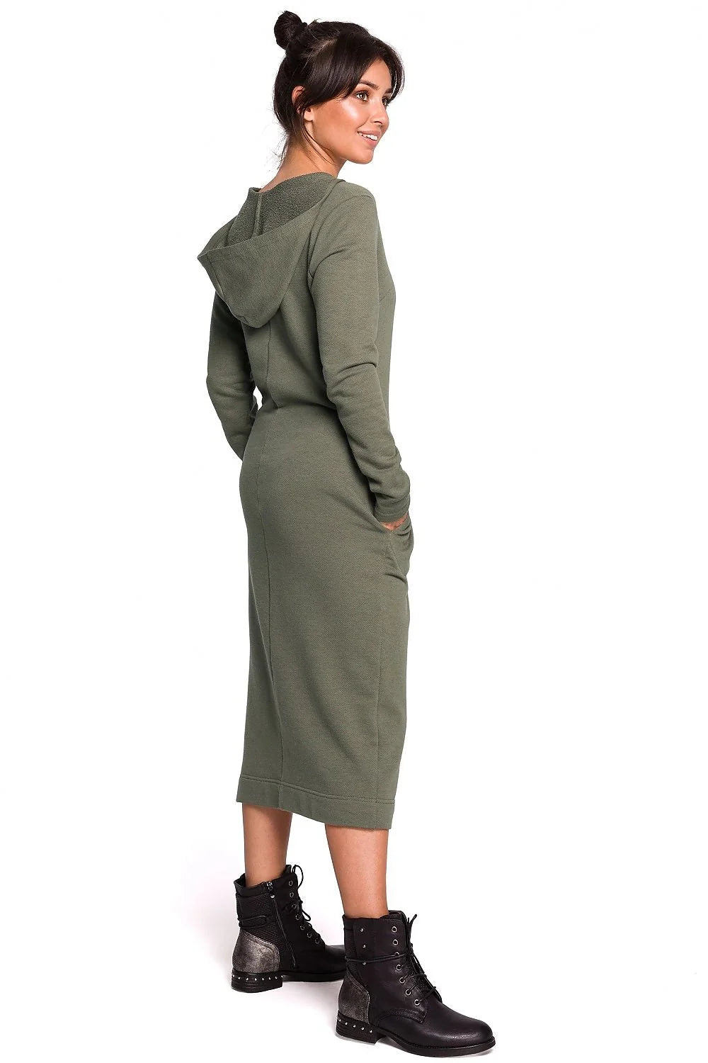 Robe longue maille coton ample élégante et confortable avec fente moderne pour femme décontractée