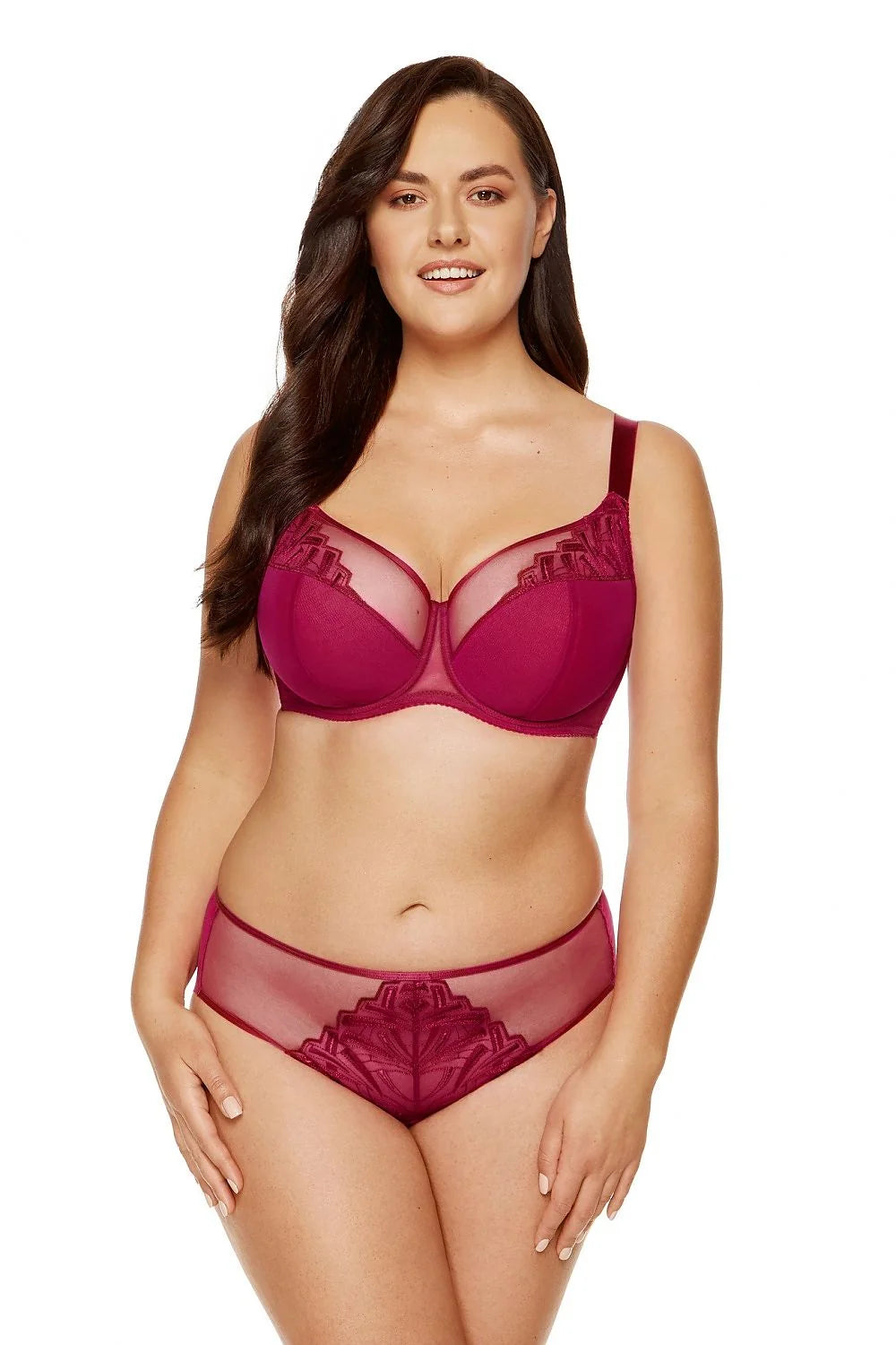 Ensemble de lingerie féminine élégant sensuel soutien-gorge balconnet culotte classique maille dentelle bordeaux ajustable
