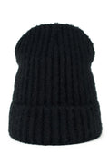 Bonnet pour femme style décontracté en laine maille épaisse couleur noire hiver ajusté coupe longue finitions soignées