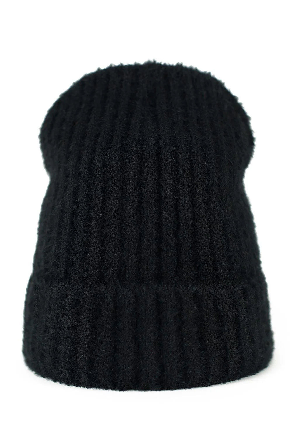Bonnet pour femme style décontracté en laine maille épaisse couleur noire hiver ajusté coupe longue finitions soignées