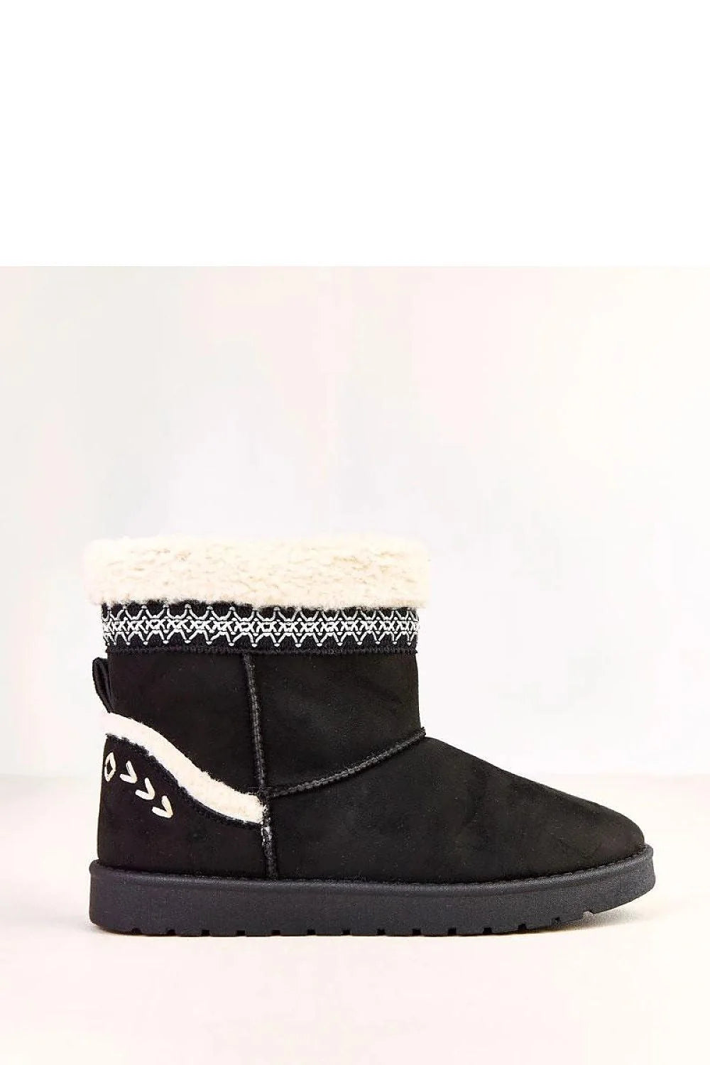 bottes hiver femme suédine noire brodées décoratives fourrure doublée col sherpa écru semelle antidérapante plate confortables stables jacquard bande slipon