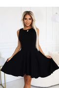 Robe cocktail Numoco noire élégante sans manches dos long en élasthanne polyester taille ajustée femme longueur genou