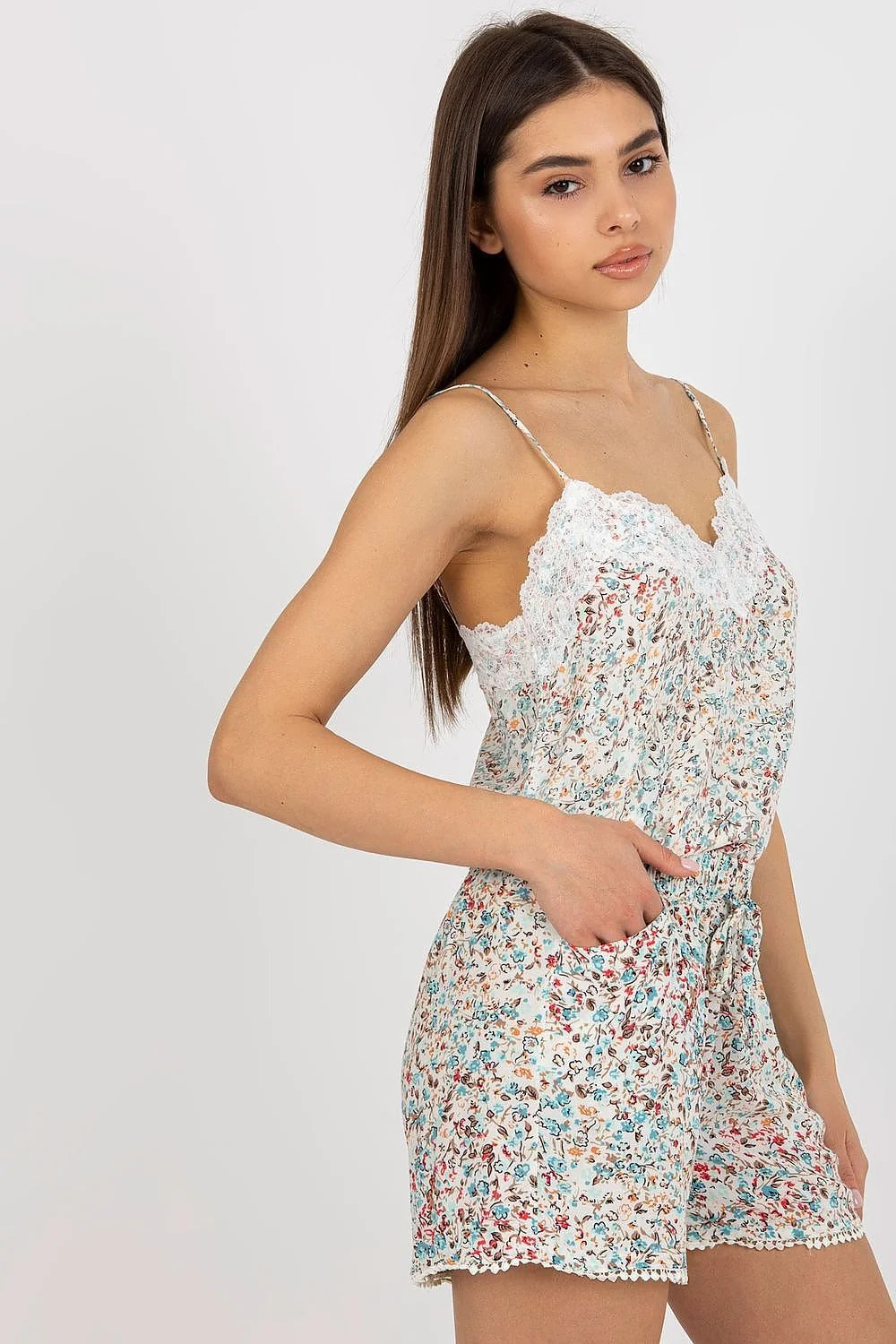 Shorts Summer Set Floral Print Women Cotton Blend Boho Style Adjustable Waist Pockets