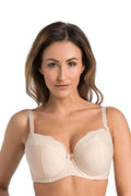 Soutien-gorge rembourré beige demi-cup dentelle roses coton doux épaules femme