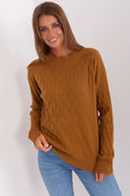 Pull pour femmes Chandail AT en polyester manches longues col rond torsadé caramel brown casual