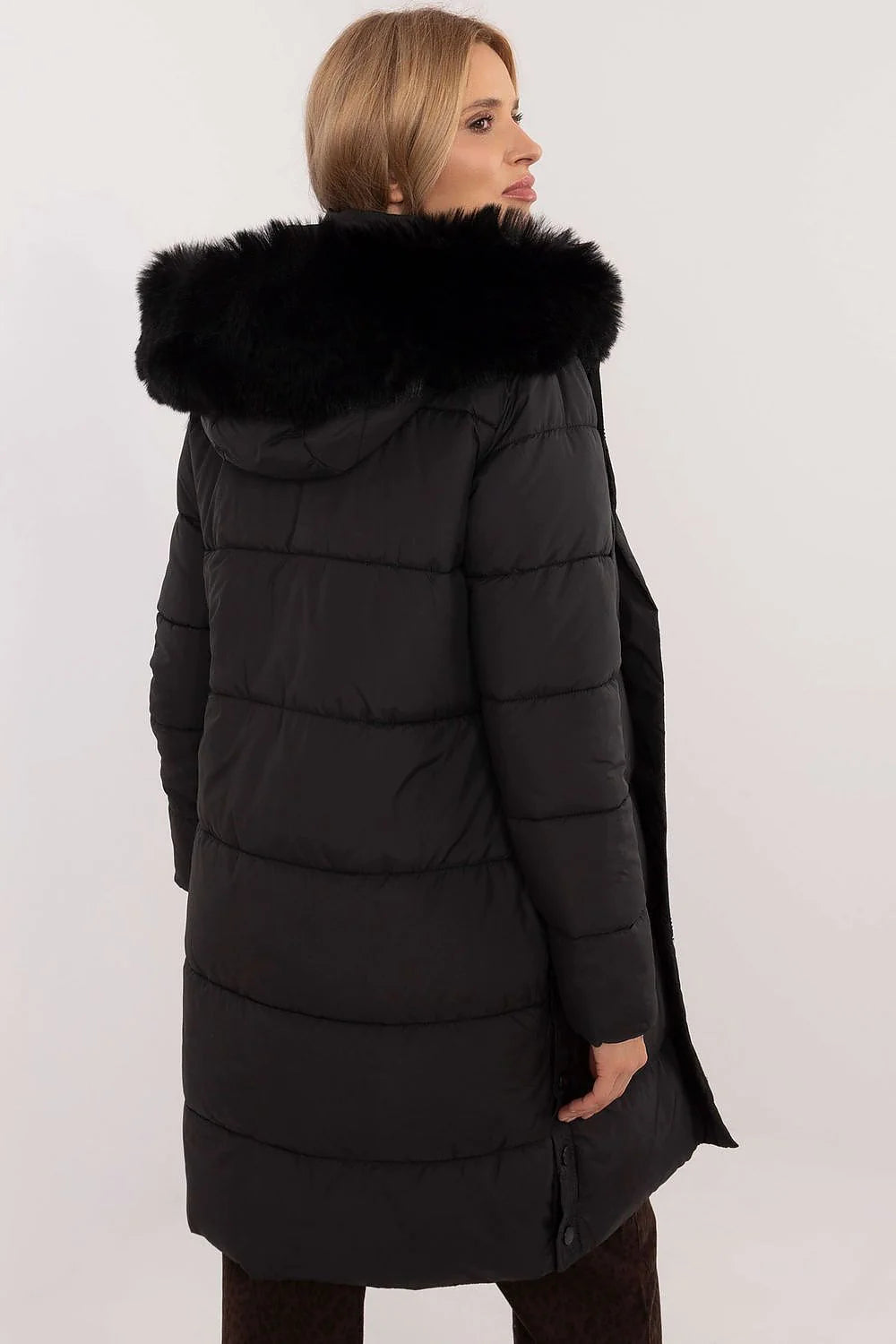 Manteau d'hiver pour femme longueur genoux coupe droite fourrure synthétique matelassé polyester doublure carreaux mode élégance