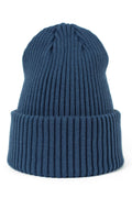 Bonnet maille côtelée en laine pour femme, hiver, automne, urbain, extérieure, style intemporel, couleur bleu profond, finitions soignées, idéal pour les froids