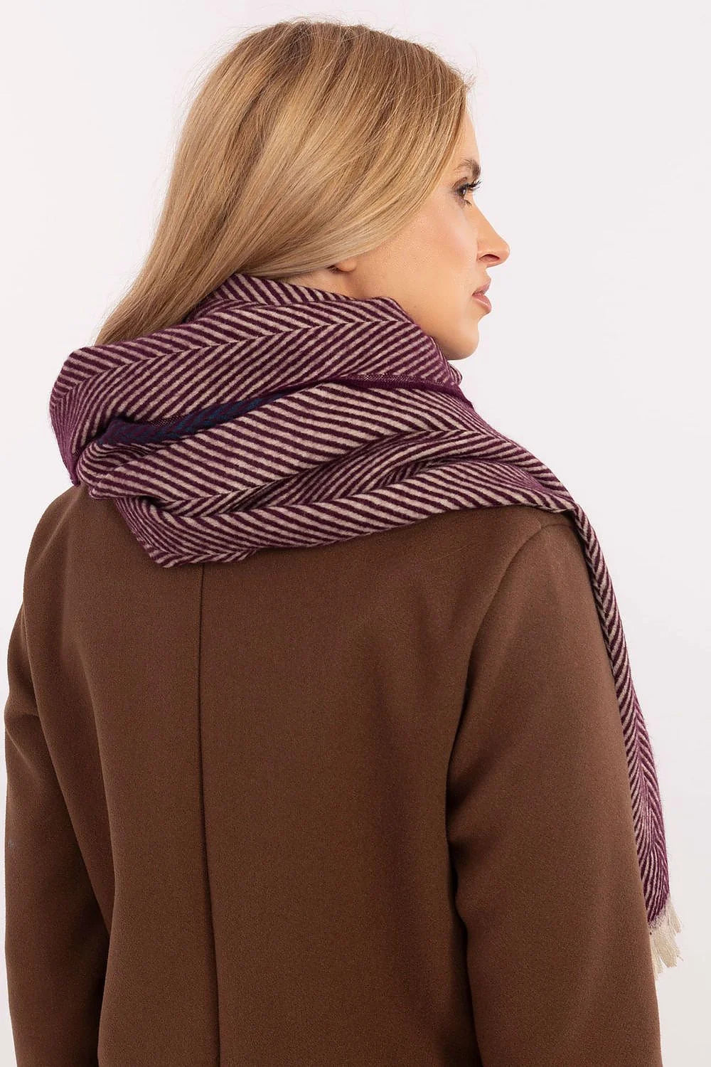 Écharpe d'hiver élégante en viscose motif chevrons violet bleu beige longueur 194 cm femmes