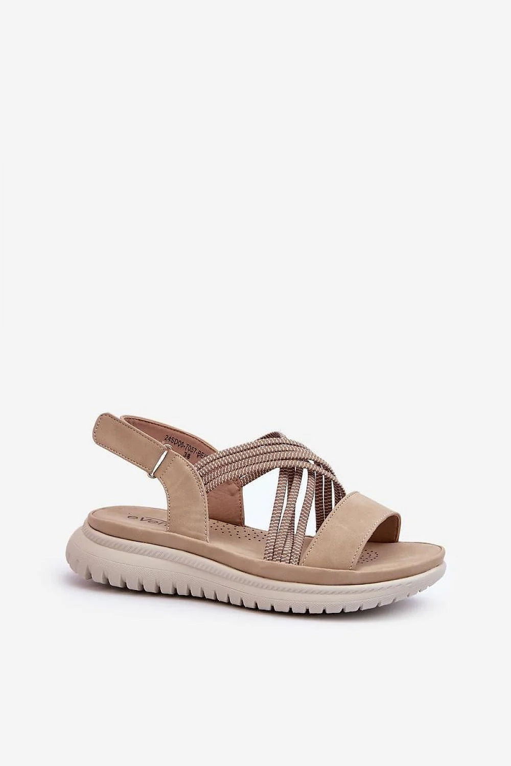 sandales féminines légères modernes casual chic beige nubuck brides croisées élastiques tressées arrière réglable semelle caoutchouc compensée crantée