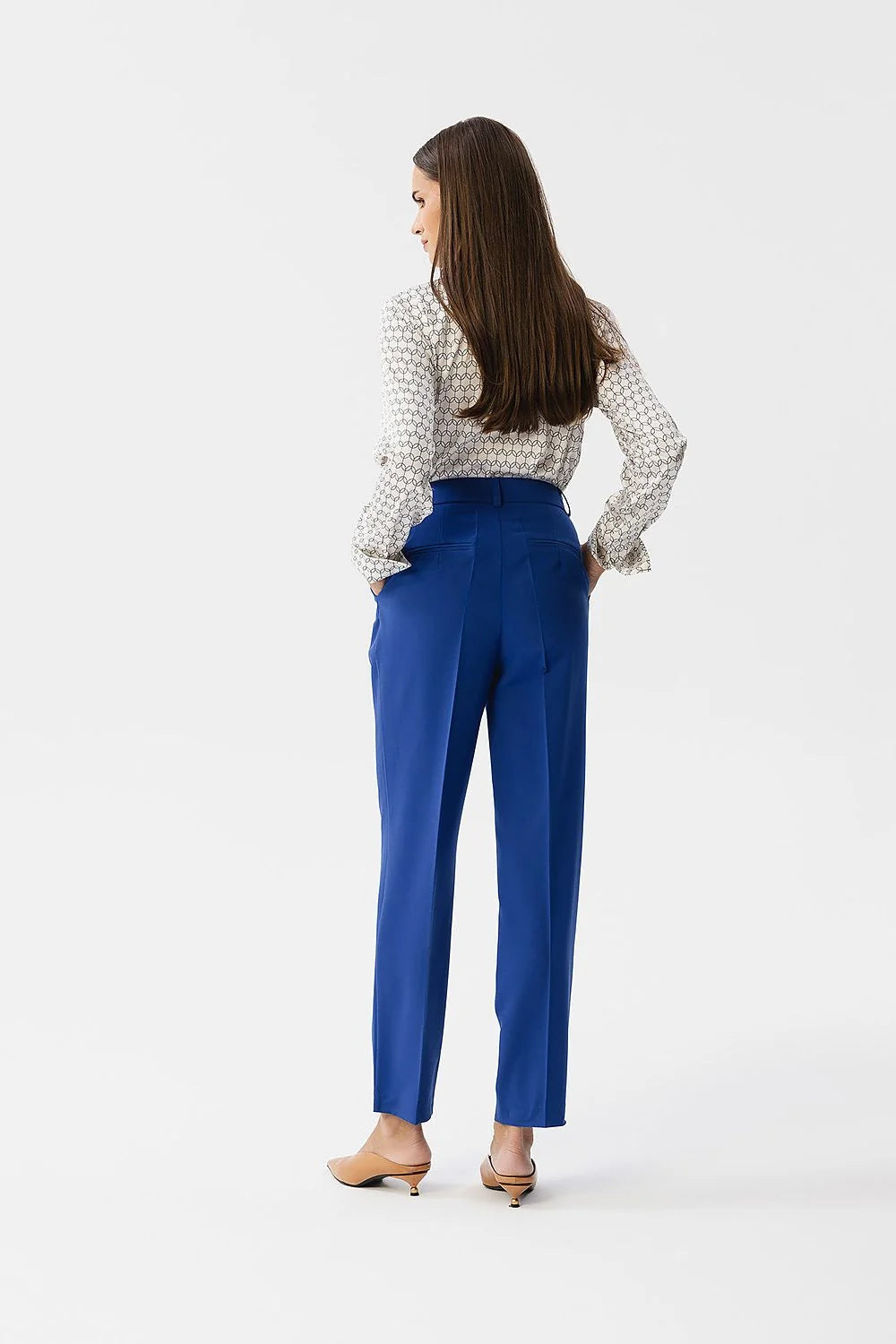 Pantalon femme Stylove élégant coupe ajustée taille haute tissu résistant bleu cobalt jambes étranglées ourlet pressé fermeture glissante