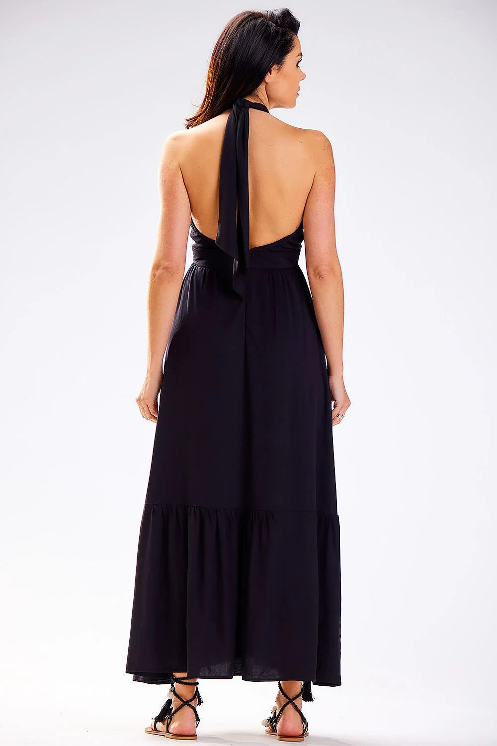 Robe de jour en viscose longue dos croisé décolleté en V taille élastique robe élégante et décontractée pour femmes