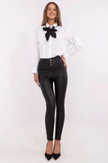 Pantalon femme NM taille haute simili cuir noir élégant legging moulant style moderne occasionnelle