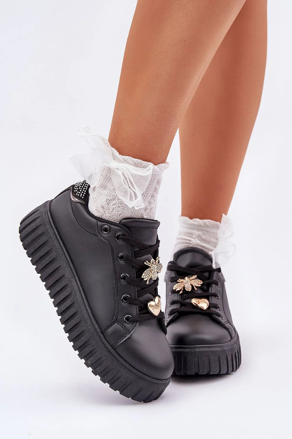 Chaussures de sport à plateforme pour femme style moderne cuir synthétique badge doré occasion quotidienne