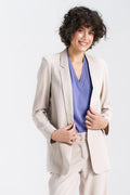 Veste Nife pour femme en viscose, lin et coton, coupe droite, col à revers, beige clair, sans fermeture, look professionnel et moderne
