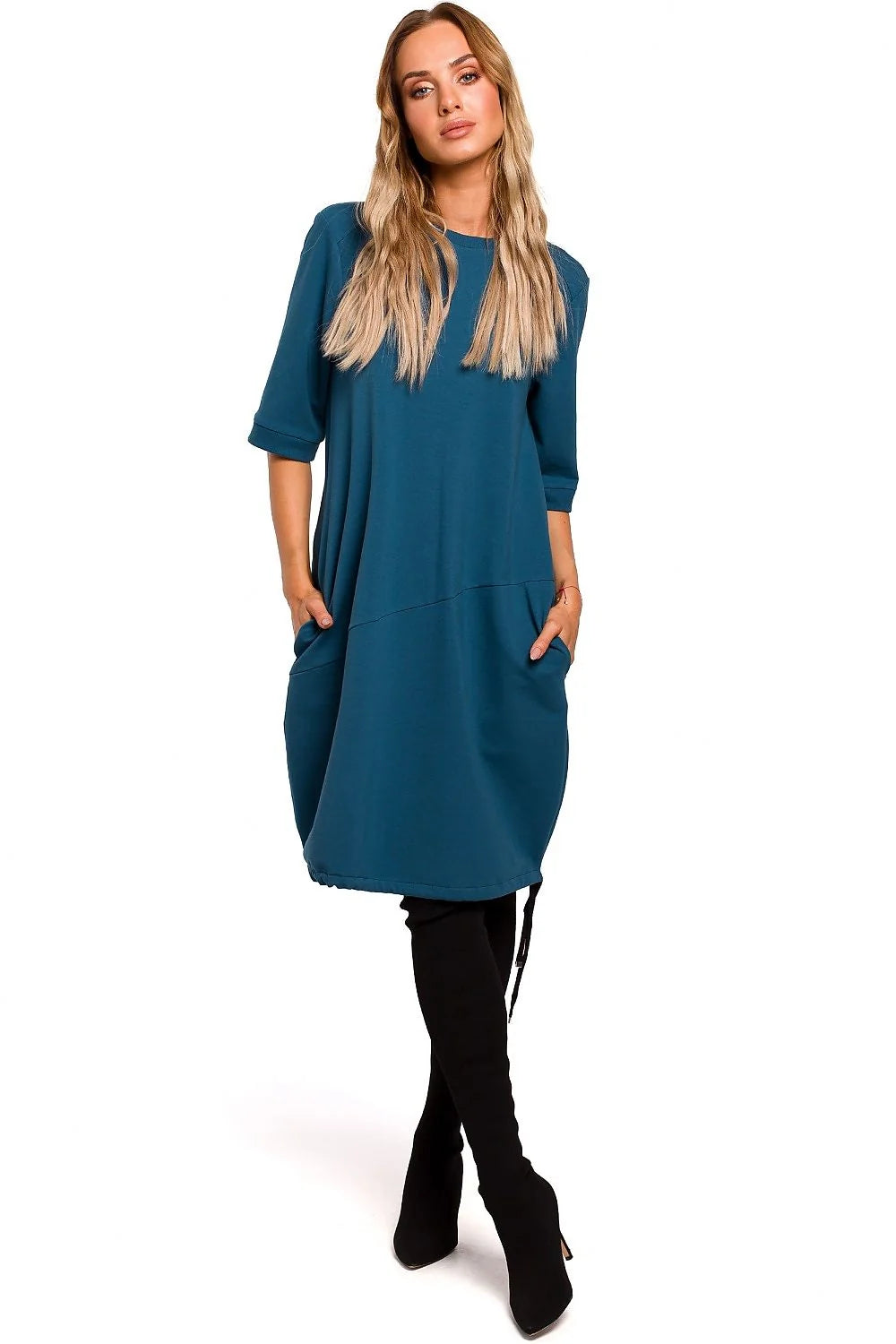 Robe mi-longue coton casual élégante marron camel confortable avec poches pour femmes modernes actives