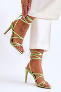 Sandales à talons aiguilles pour femmes style moderne design épuré cuir synthétique couleur vert pastel semelle intérieure cuir artificiel confortable occasion élégante
