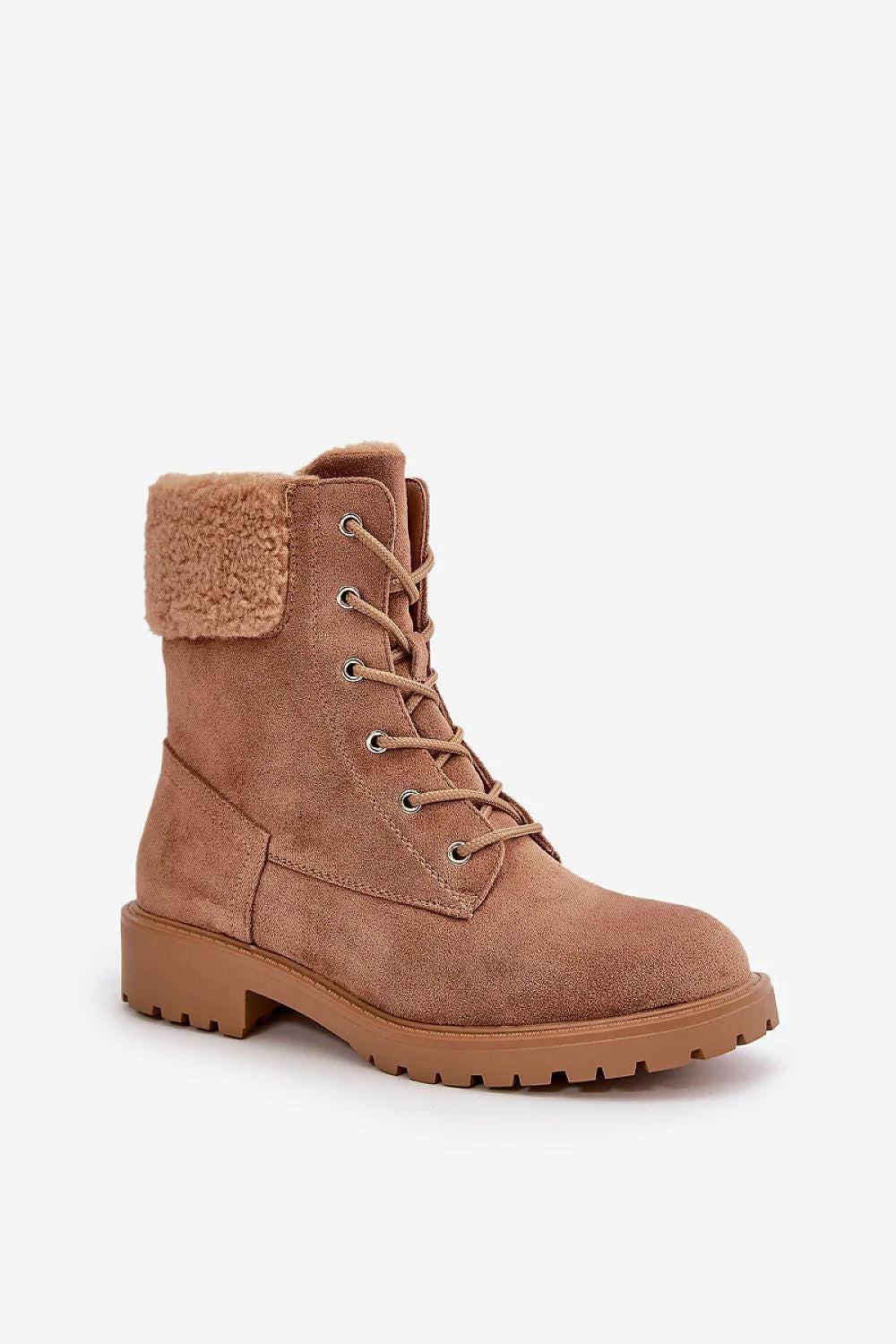 Bottines femme cuissardes fausse fourrure lacets métalliques semelle caoutchouc hiver automne beige fourrure synthétique conforturable