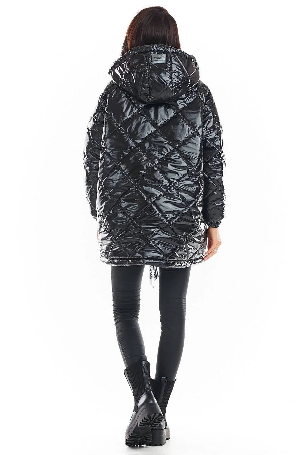 Veste matelassée oversize polyester moderne élégante avec capuche féminine parfaite hiver noir tendance