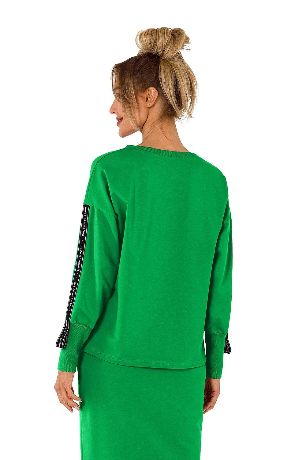 Ensemble pull et jupe femme verte vive manches longues style sportif coton élasthanne