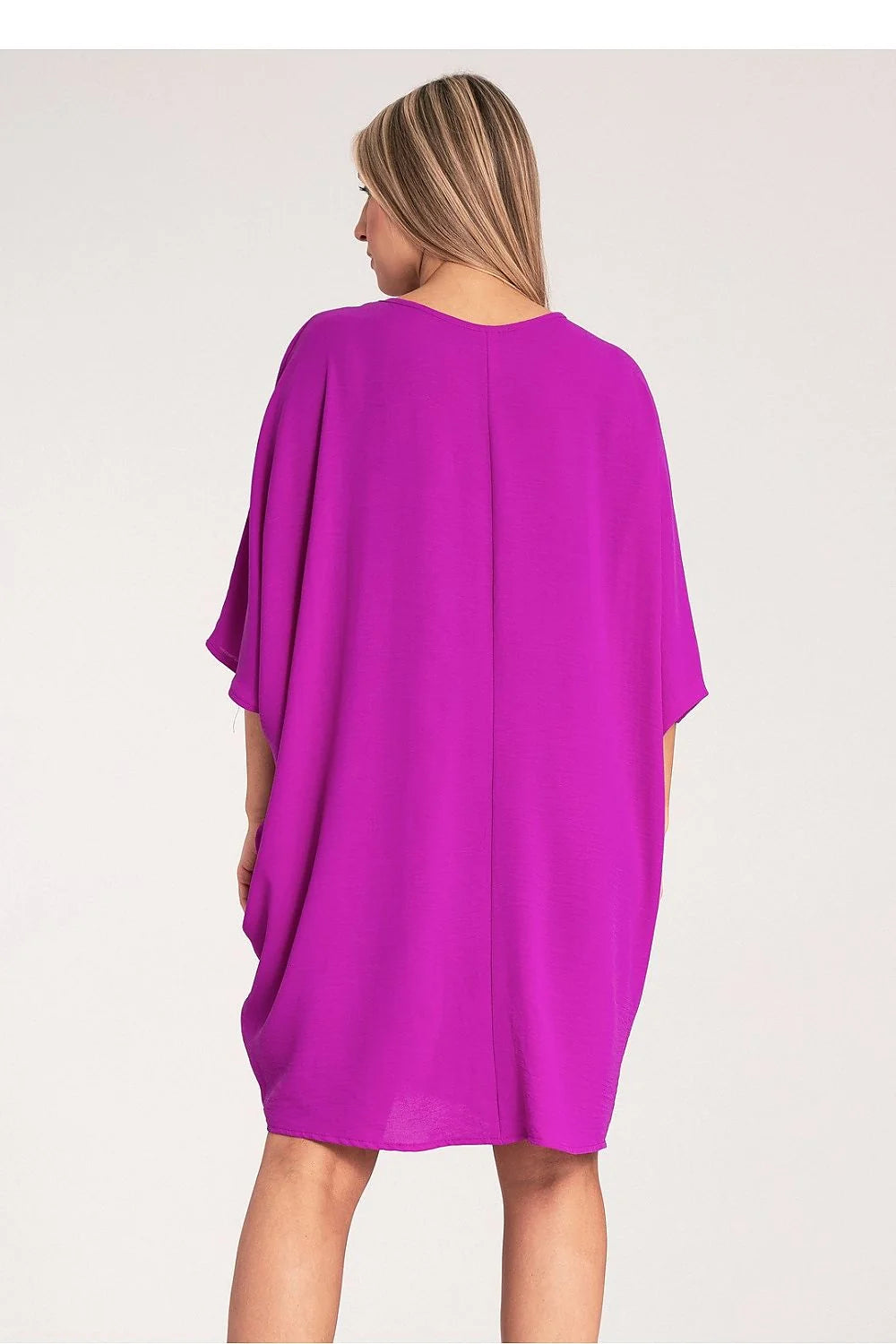 Robe de jour moderne pour femme couleur violet manches courtes détail circulaire polyester robe asymétrique tailles S à XL