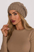 bonnet chaud femme fil doux grosse tresse coupe simple relâchement bord roulé confort ajustement maille épaisse taupe côtelé