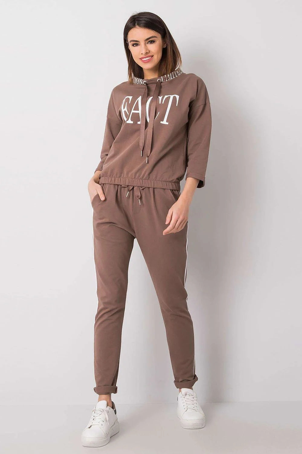 ensemble streetwear femme hoodie sweatshirt FACT gris anthracite molleton jersey extensible coton élasthanne pantalon slim ajusté capuche cordon