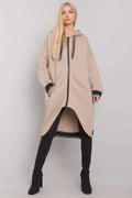 Manteau long oversize en coton décontracté beige urbain avec capuche fermeture éclair pour femmes modernes