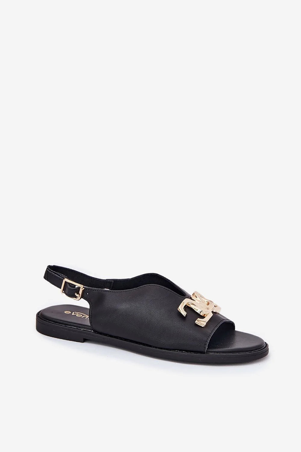 Sandales pour femmes en simili cuir, style moderne, détails dorés, ajustables, confortables, talon plat, été, mode