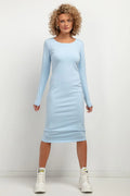 Robe de jour Tessita ajustée en coton polyester bleu pastel manches longues encolure bateau style moderne
