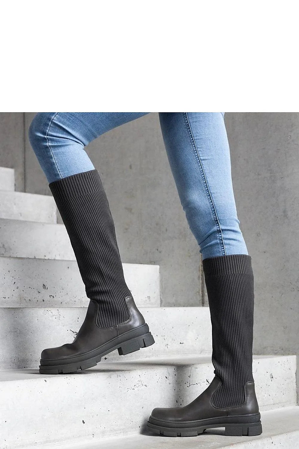 Bottes cuissardes Solea modernes robustes en cuir et textile élastique semelle épaisse noir vert femmes ville casual