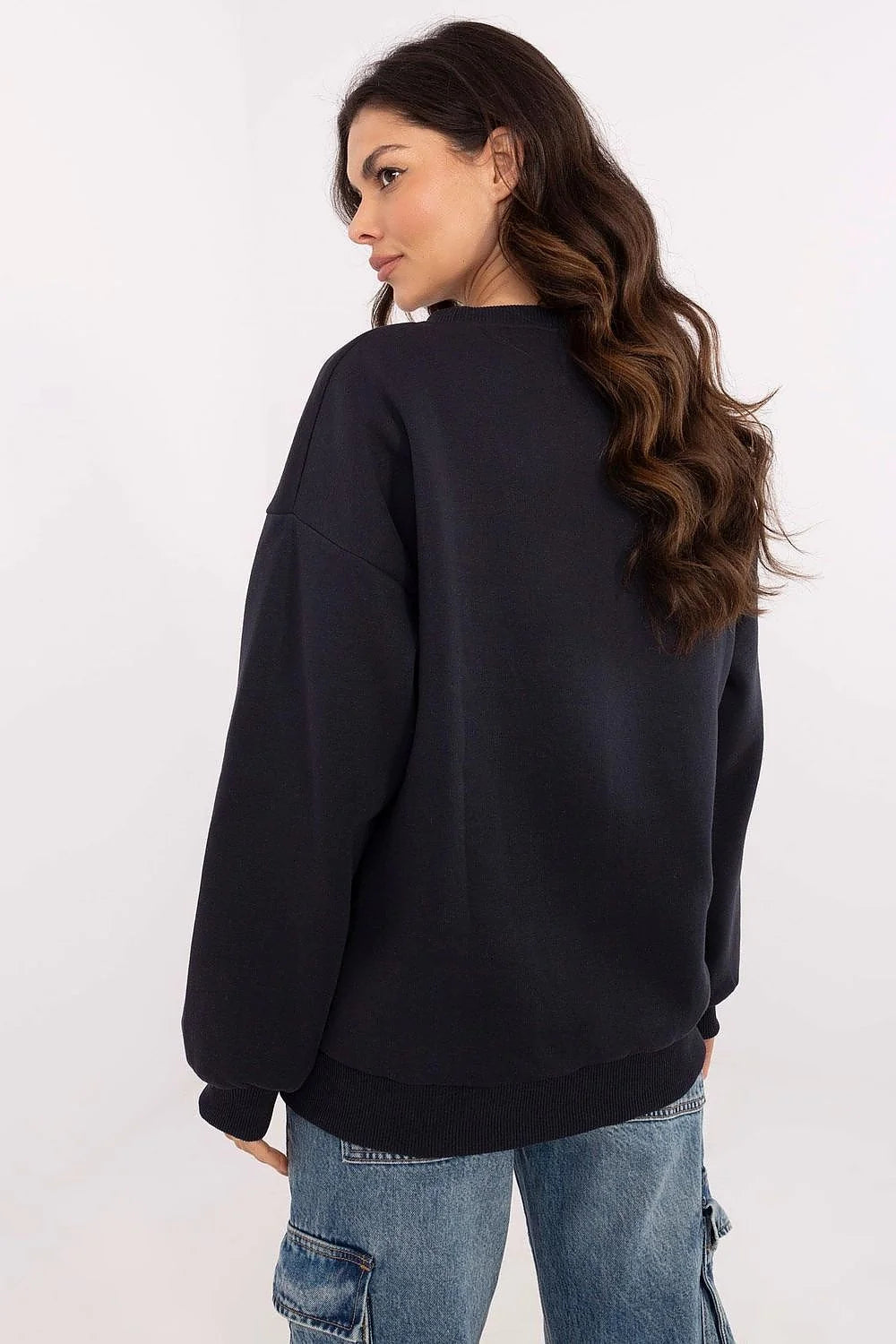 Sweatshirt femme design universitaire Harvard couleur bleu marine manches longues coupe ample